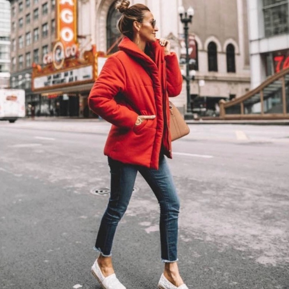 Something Navy Red Wool Blend Puffer Jacket